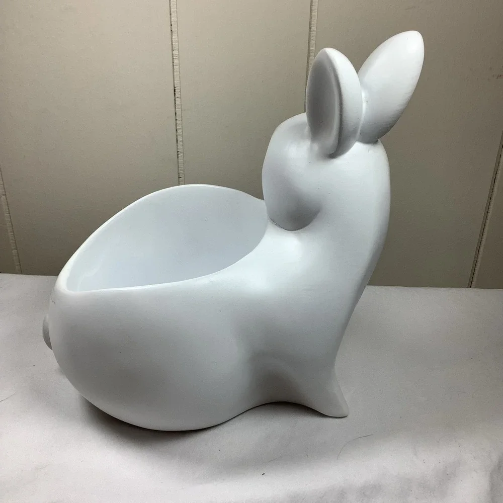 Yankee Candle White Ceramic Rabbit Easter Bunny Shaped Planter Holder